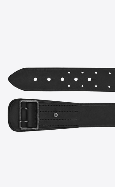 SAINT LAURENT Medium Belt Woman corset belt with porthole buckle in black leather b_V4